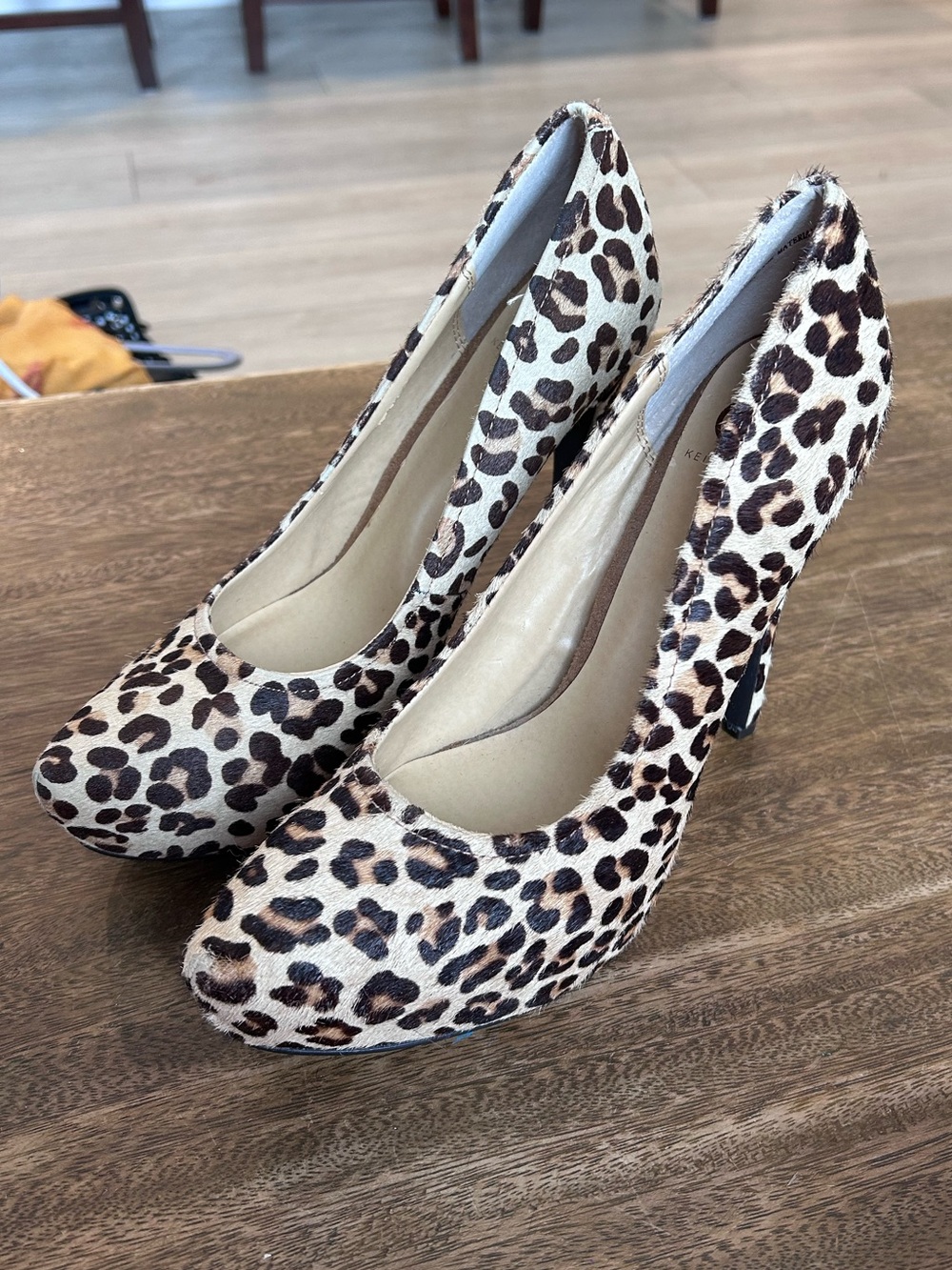 Kelsi Dagger Brette Leopard Print Leather High Heel Pumps Tan Black Statement